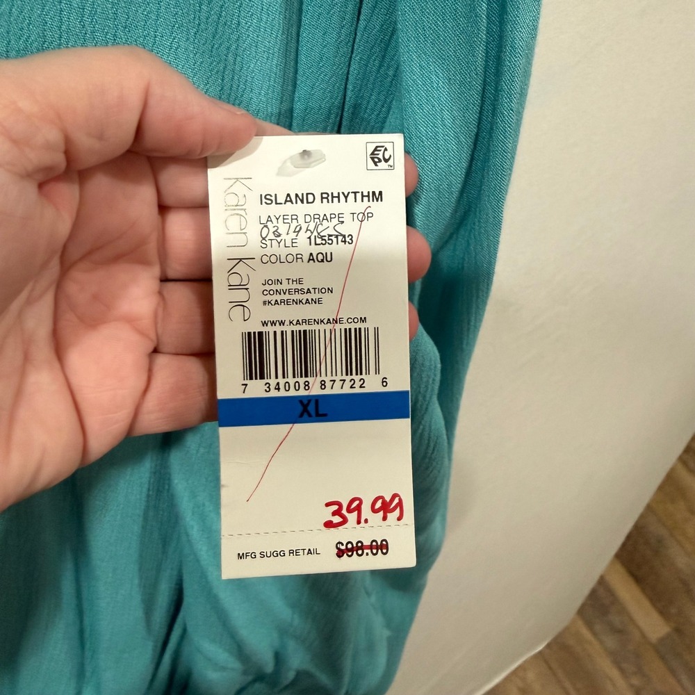 Karen Kane Island Rhythm Layer Drape Top Aqua XL Made in USA - Picture 5 of 7